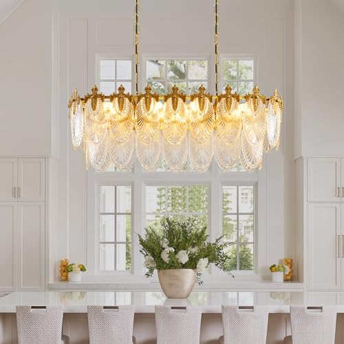 Rectangular Crystal Glass Dining Room Chandelier (Gold / 33.5 inches)