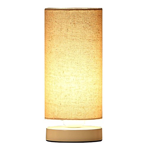 L10271 Linen Fabric Table Lamp with Cylindrical Shade (Creamy-white)
