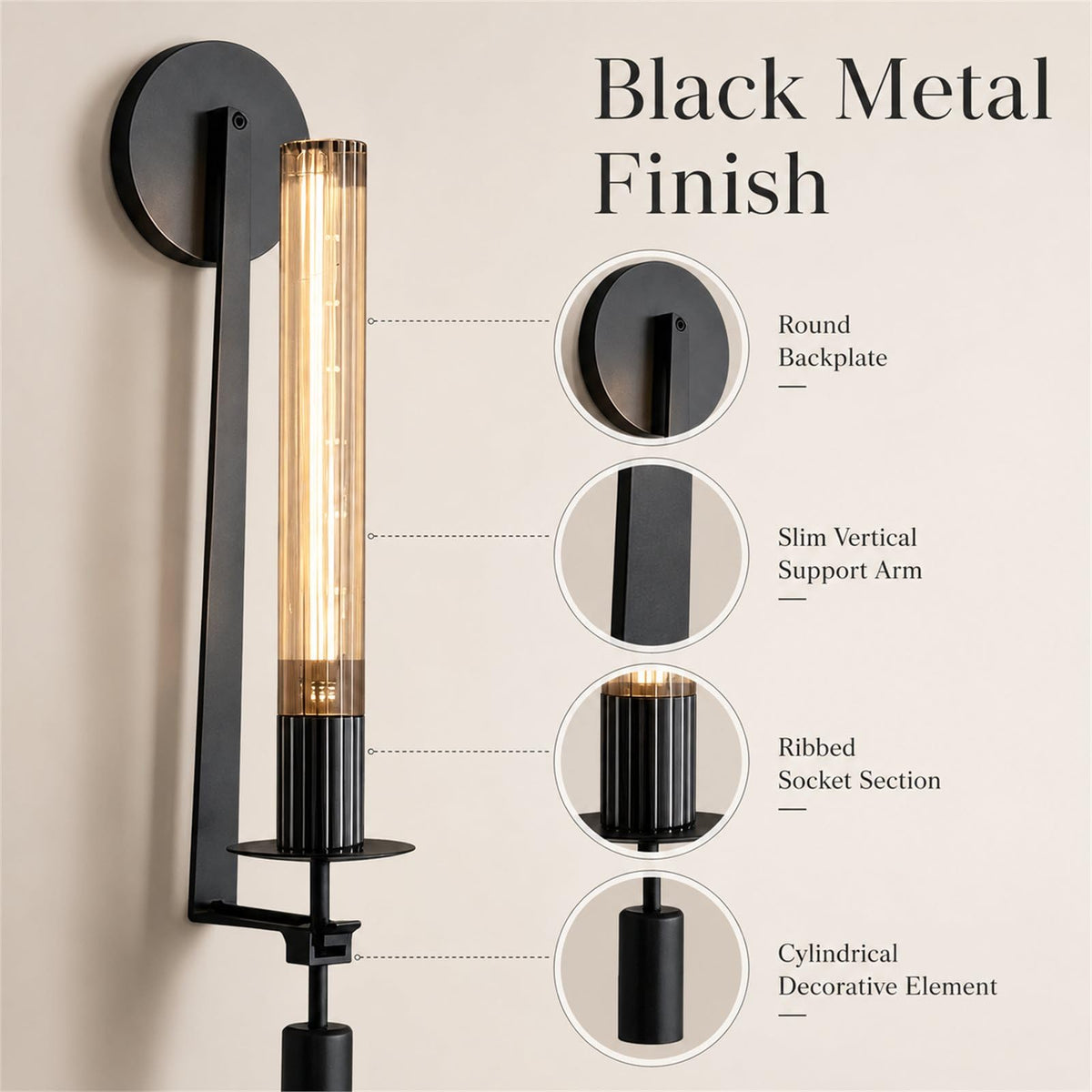 Black Wall Sconce (Black, Pack of 1)