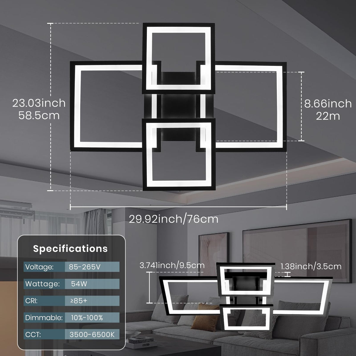Modern LED Ceiling Light (Black / 30 Inches)