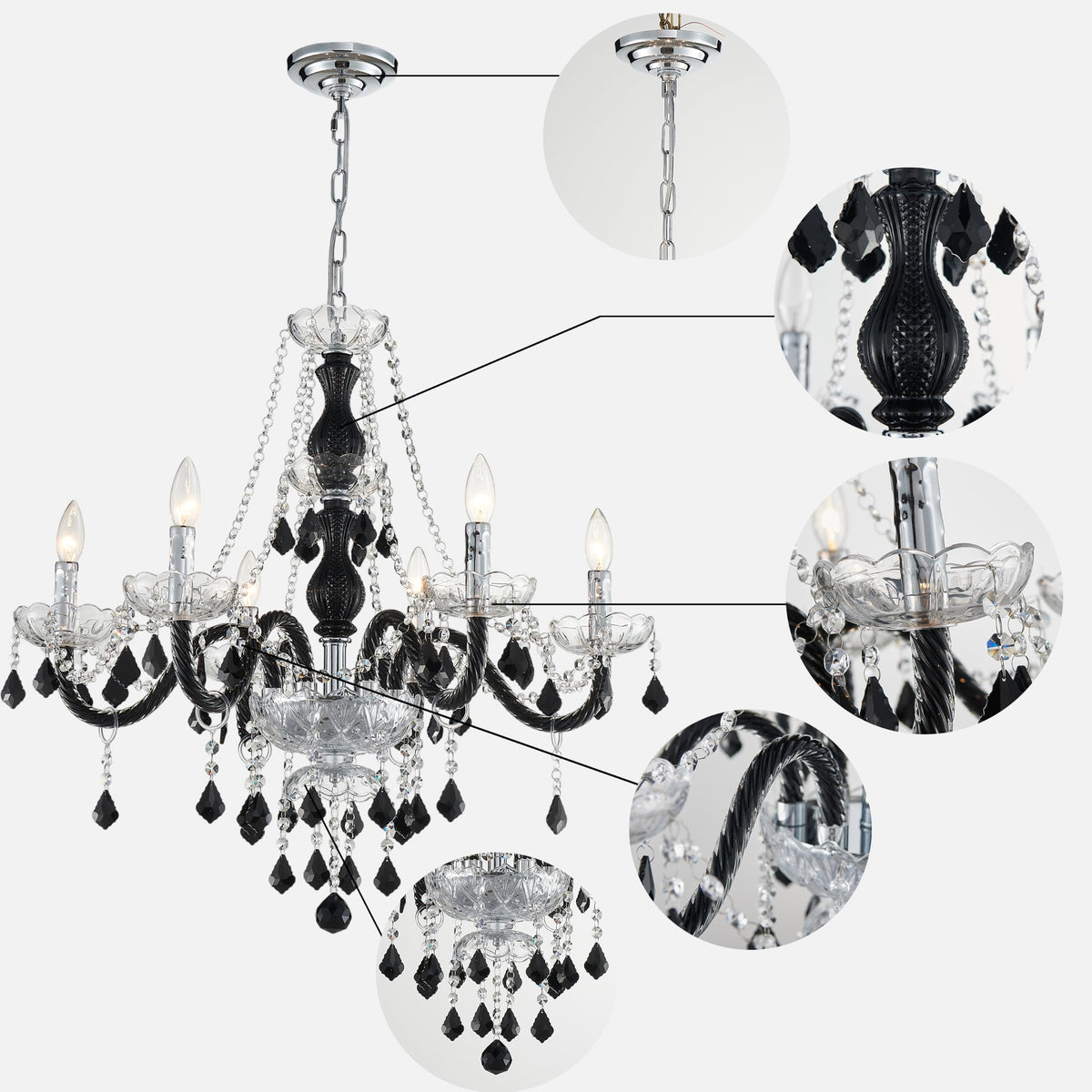 Saint Mossi Black and Clear Crystal Chandelier (Black and Clear Crystal / W28" 1 Tier)