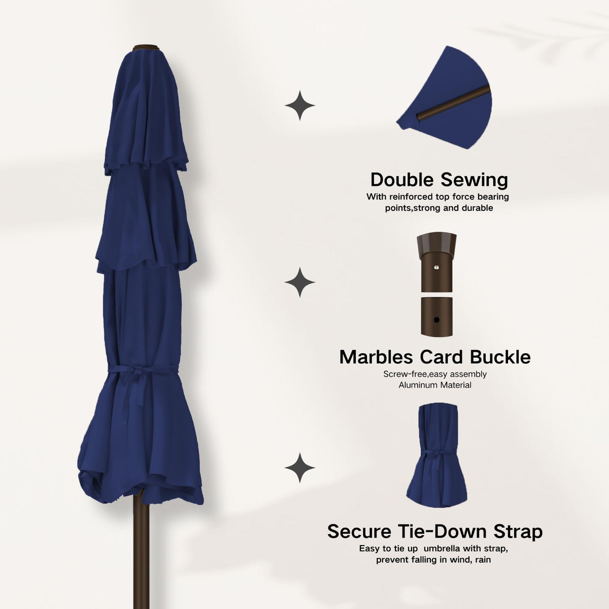 9ft 3 Tier Patio Umbrella with Solar Lights (Navy blue / 9 FT)