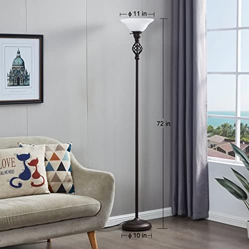 Torchiere Floor Lamp for Living Room (Red Brown,White)