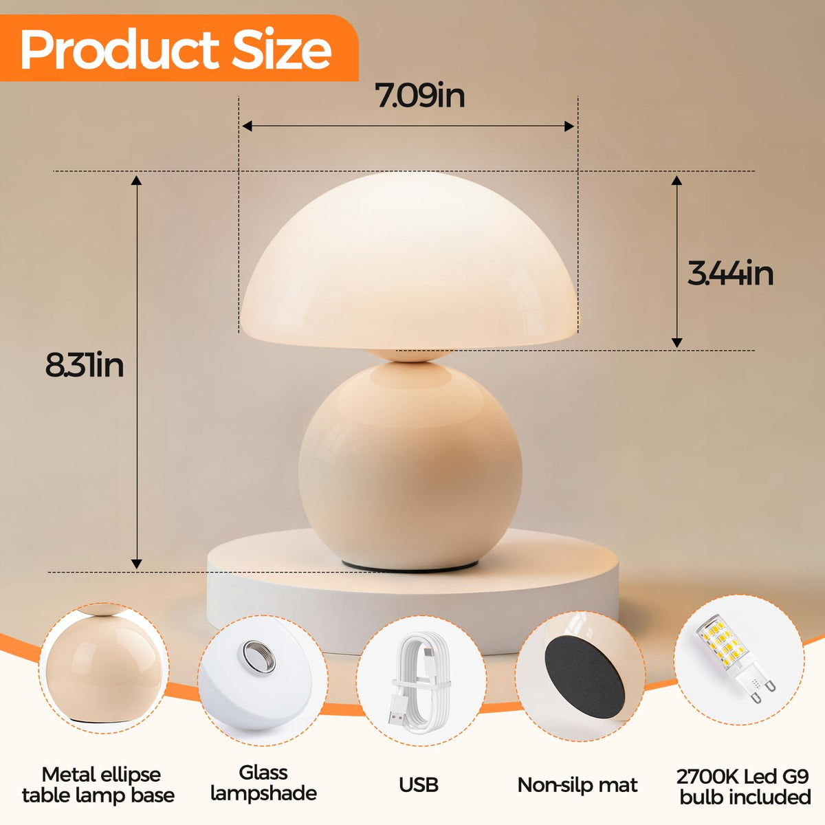 Wireless Mushroom Lamp Set of 2 (Cream / 2 Pack-Wireless)