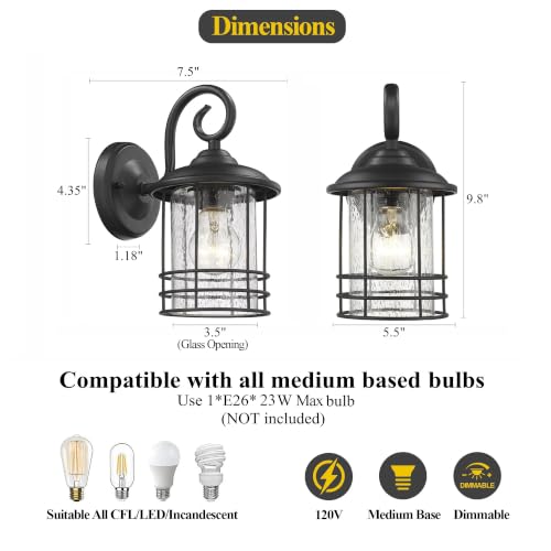 5.5" Wide Black Single Outdoor Porch Light (Black / 1 Pack H9.8")