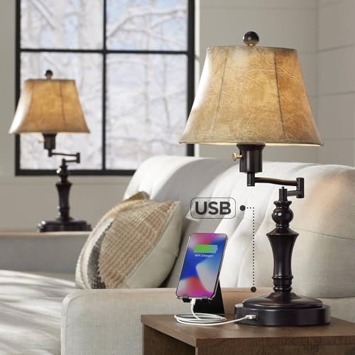 Corey 21 3 4" High Bronze Brown Table Lamps Set of 2 Swing Arm USB Charging (Bronze - Set of 2)