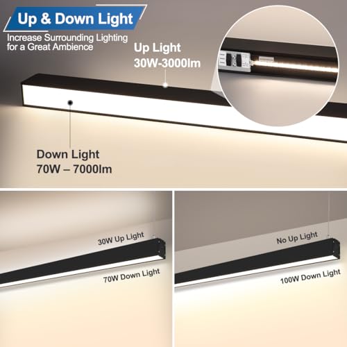 8FT Direct & Indirect LED Architectural Linear Light Fixture 4 Pack (Black / 8FT)