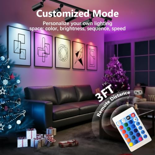 Plug in H Type LED Track Lighting Kits Dimmable RGB Ceiling Fixtures (Black RGB)