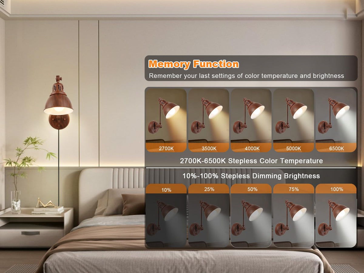 1 Pack Plug in Wall Sconce with Remote Control (Walnut-1 PACK(Bulb+Remote))