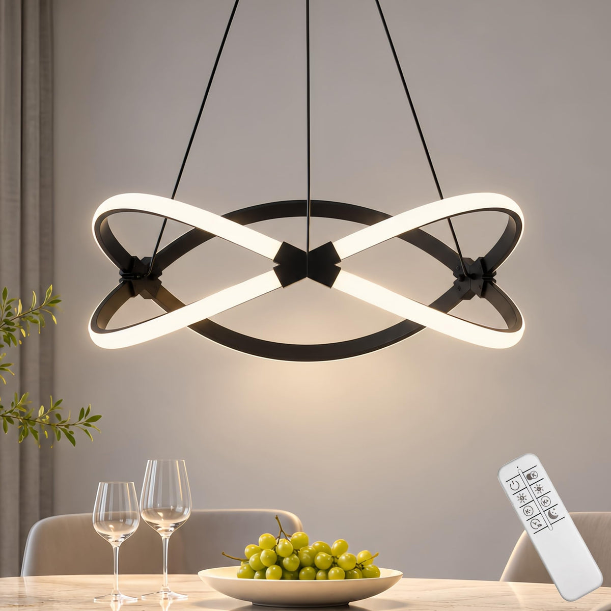 18.5 Inches Black Dimmable Modern Led Chandelier with Remote Control (Black-1 / 18.5 inches)