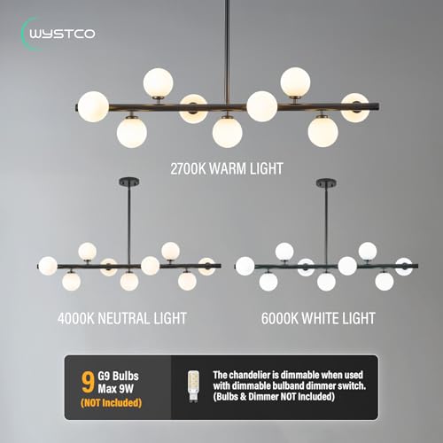 Mid Century Modern Globe Sputnik Chandelier (Black Milk White / 9-Light 40 Inch)