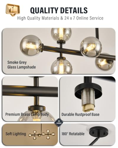 Modern Linear Chandeliers for Dining Room (Black (with Somke Grey Lampshade) / 31.5 Inch)