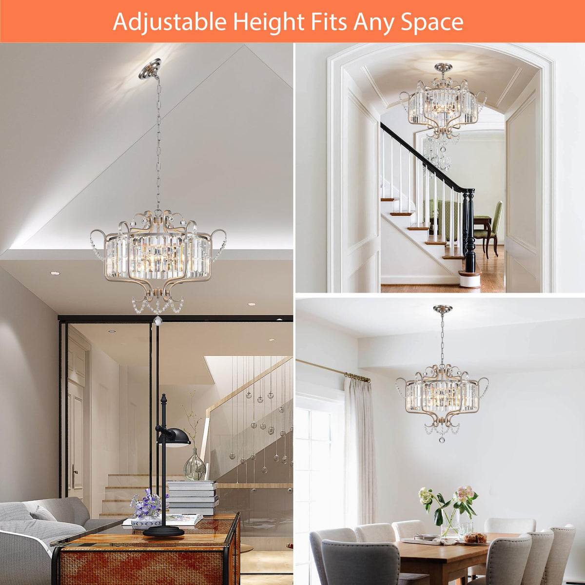 Modern Crystal Chandelier for Dining Room 24" Brushed Nickel Light Fixtures 6