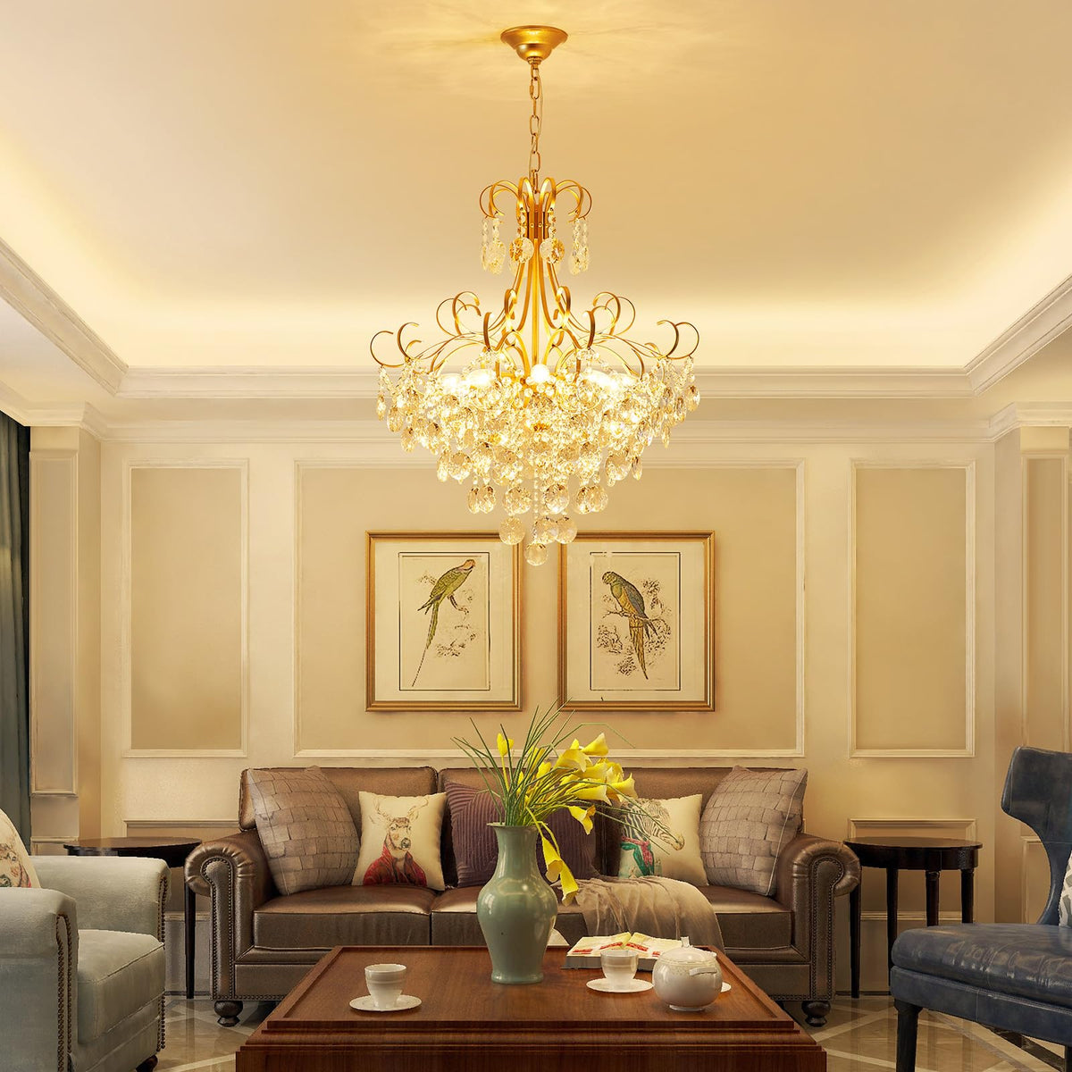 Crystal Chandelier (Gold / 28" High 23" Wide)