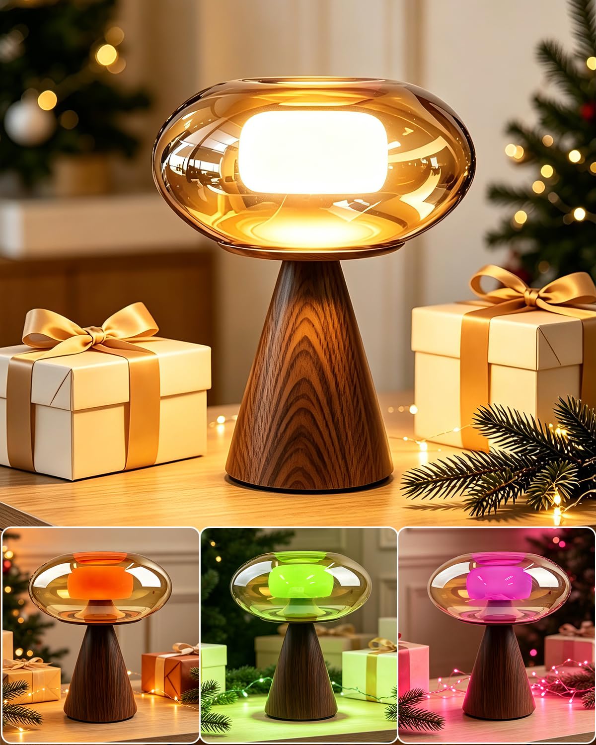 Mushroom Bedside Table Lamp Dimmable RGB Ambient Lighting Lamp (25-Dark Walnut-Mushroom)