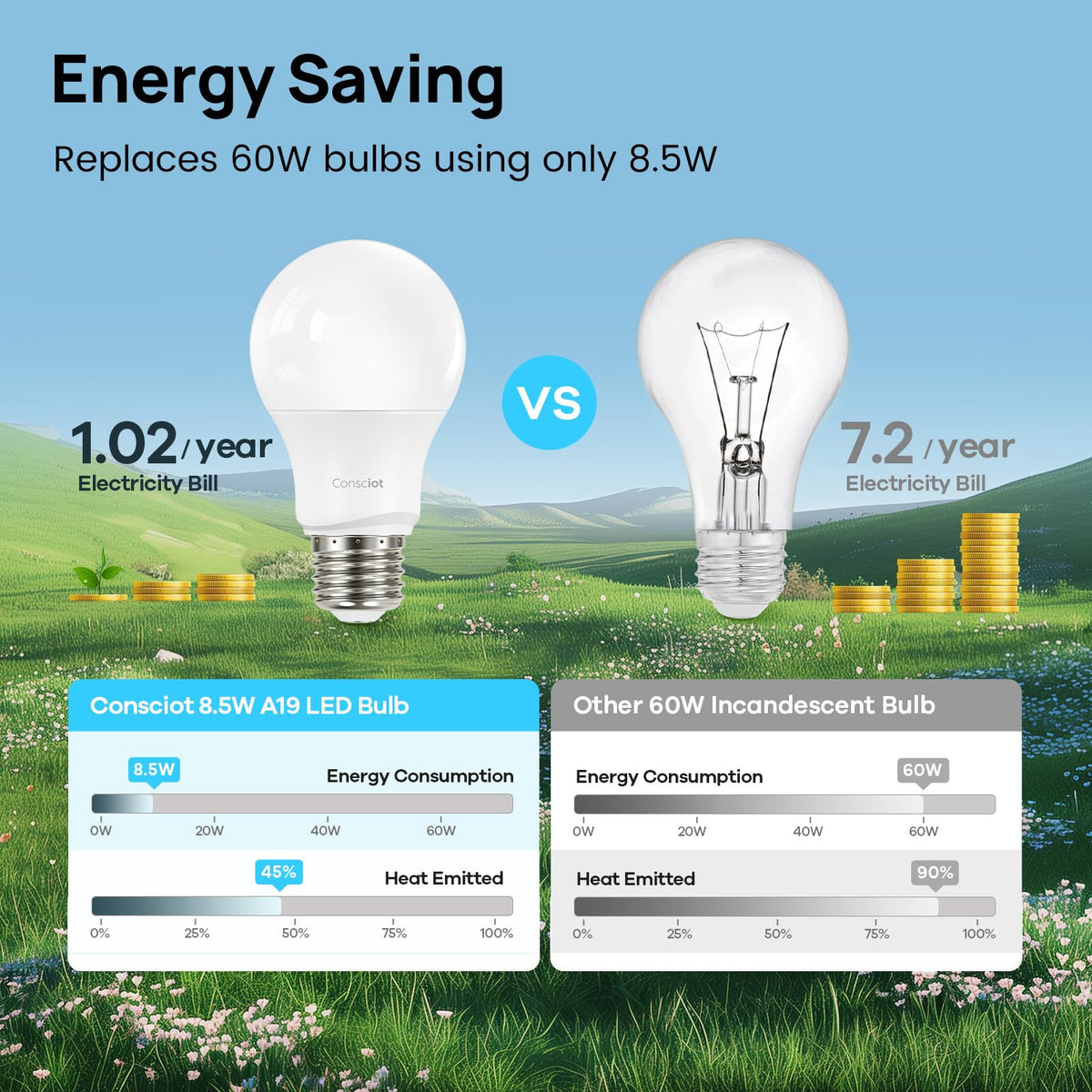 A19 LED Light Bulb (60w-warm White / 5 Pack)