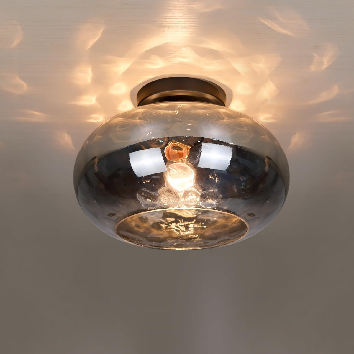 Matte Black Semi Flush Mount Ceiling Fixture 11" Hammered Glass Shade Modern Close to Ceiling Lighting 1 (11 Inches / Smoked Glass Shade)