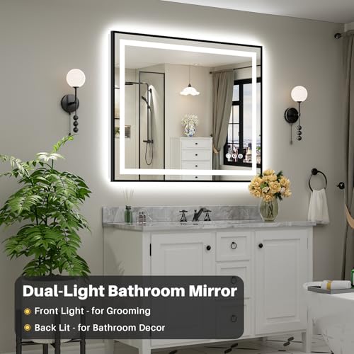 48x40 Inch LED Bathroom Mirror with Black Frame (Backlit+front Lit With Black Frame / 48"L x 40"W)