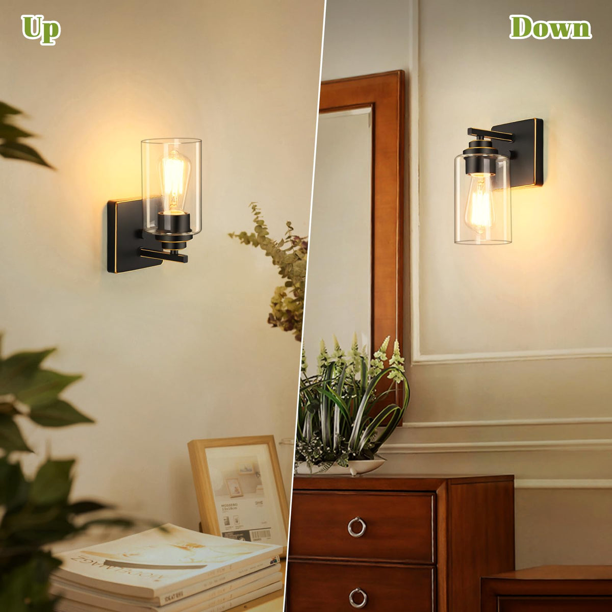 Set of 2 Wall Sconces for Bathroom (Black Brushed Gold / 2-Light)