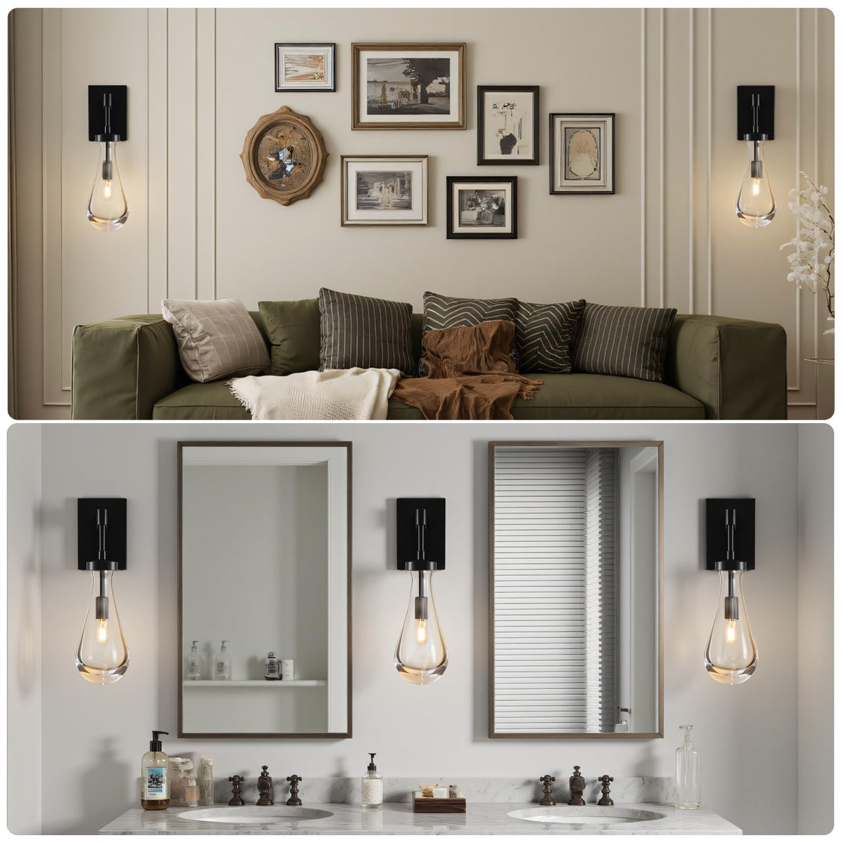 Raindrop Brass Crystal Wall Sconce (Classic Black / 1 Pack)