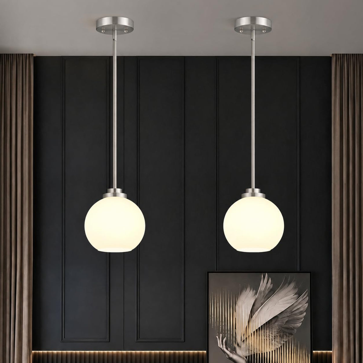 2 Pack Modern Globe Pendant Lights Kitchen Island Milk Glass (Brushed Nickel + Milky White Glass 2 Pack)