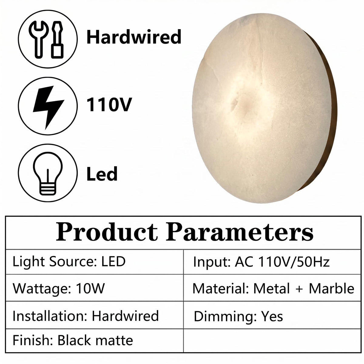 7.87 Inches 2PCS Round Alabaster Wall Sconce Marble Light Hardwired Wall Sconce for Bedroom Marble Stone Light Decor for Wall Lamp Natural Stone Material Wall Lamp for Stairs (7.87"-2PCS)