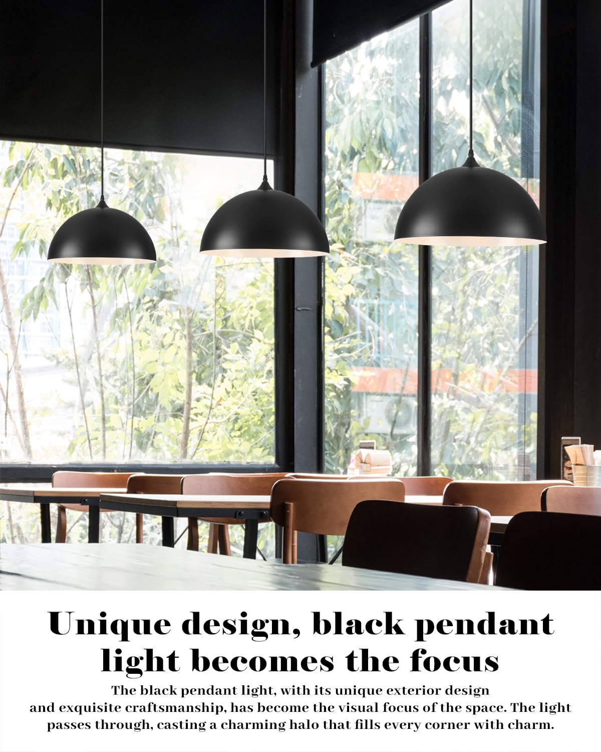 Large Dome Pendant Lights Kitchen Island (Black+White / 16"x1)