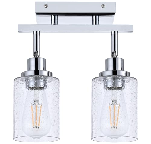 2 Light Chrome Track Lighting Kit Ceiling Kitchen Track Light Fixture with Seeded Glass (Chrome / 2-Light)