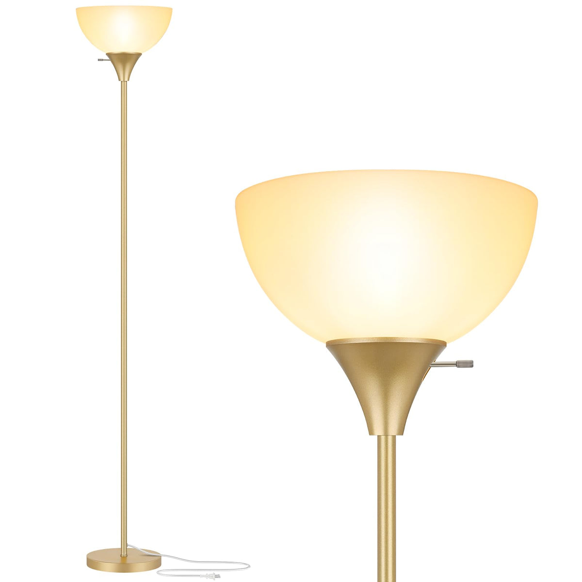 Floor Lamp LED Standing Lamps with White Plastic Shade (Gold)