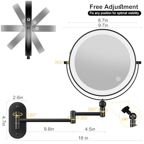 9" Wall Mounted Lighted Makeup Mirror