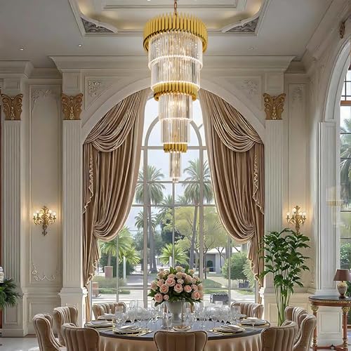 Modern Gold Crystal Staircase Chandelier 5 (D24"XH48" Gold)