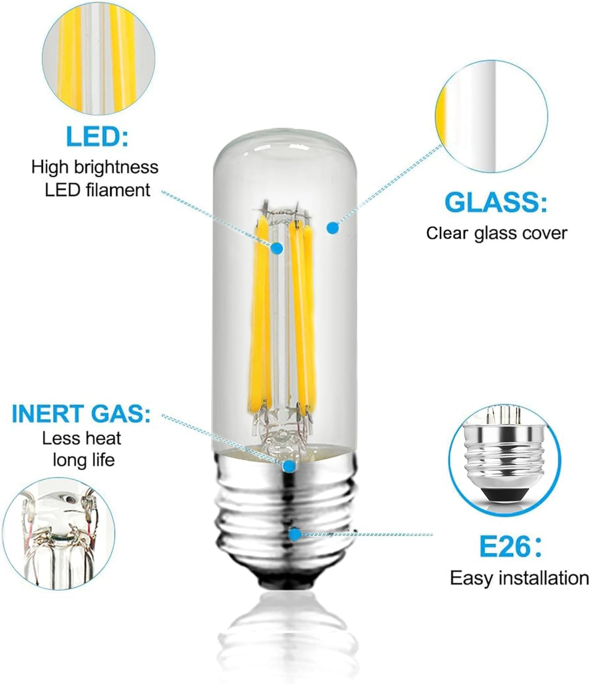 3.2 Inch 5000K Daylight White E26 LED Bulb 60 Watt Equal (3 Inch 6W (6 Count))