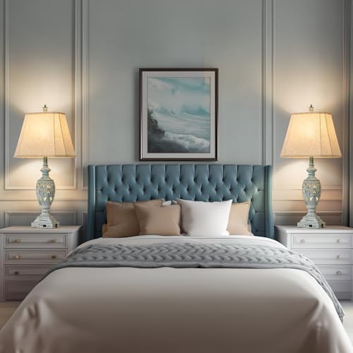 29.5" Touch Control Traditional Table Lamp Set of 2 with USB A+C (White Wash with Green Brush-1 / 29.5")