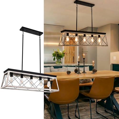 37.8Inches Farmhouse Rectangular Chandelier Rustic (37.8InchesWhite)