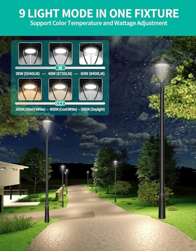 10 Pack LED Post Top Light ETL Listed 60W 48W 36W Adjustable 3CCT Adjustable Outdoor Pole Lights with Photocell IP65 Waterproof Post LED Fixture for Garden Yard Street Lighting