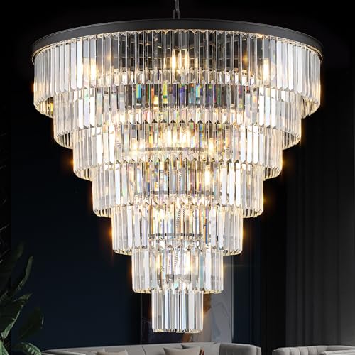 Black Crystal Chandeliers 22 Lights 36" Luxury Round Chandelier (Black / Large-35.4”)