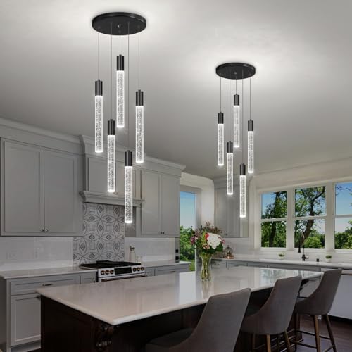 5 Lights Chandelier Modern Crystal Glam Light Remote Dimmable Pendant Lighting for Kitchen Island Dining Room Matte Black Light (5 lights / Black)