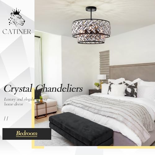 20" Black Crystal Chandelier (Large Drum Black)