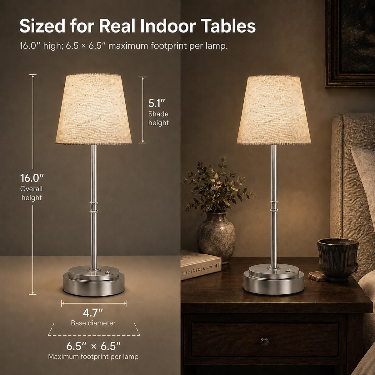 Cordless Table Lamps 2 Pack (Silver)