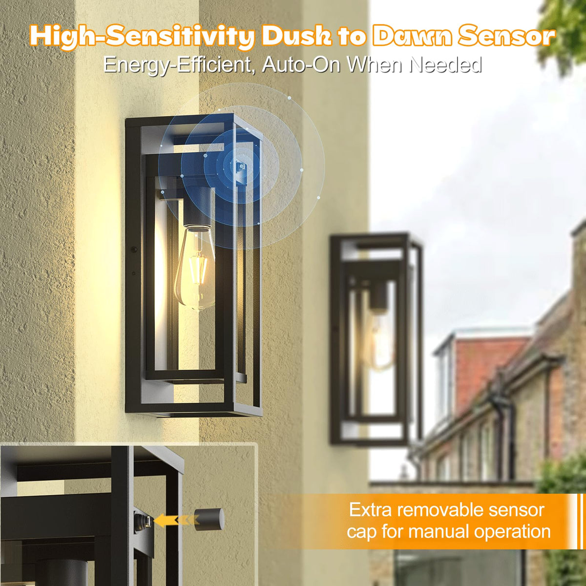 Dusk to Dawn Outdoor Wall Sconce Black Modern Exterior Lighting Fixture (Dusk to Dawn / 15in)