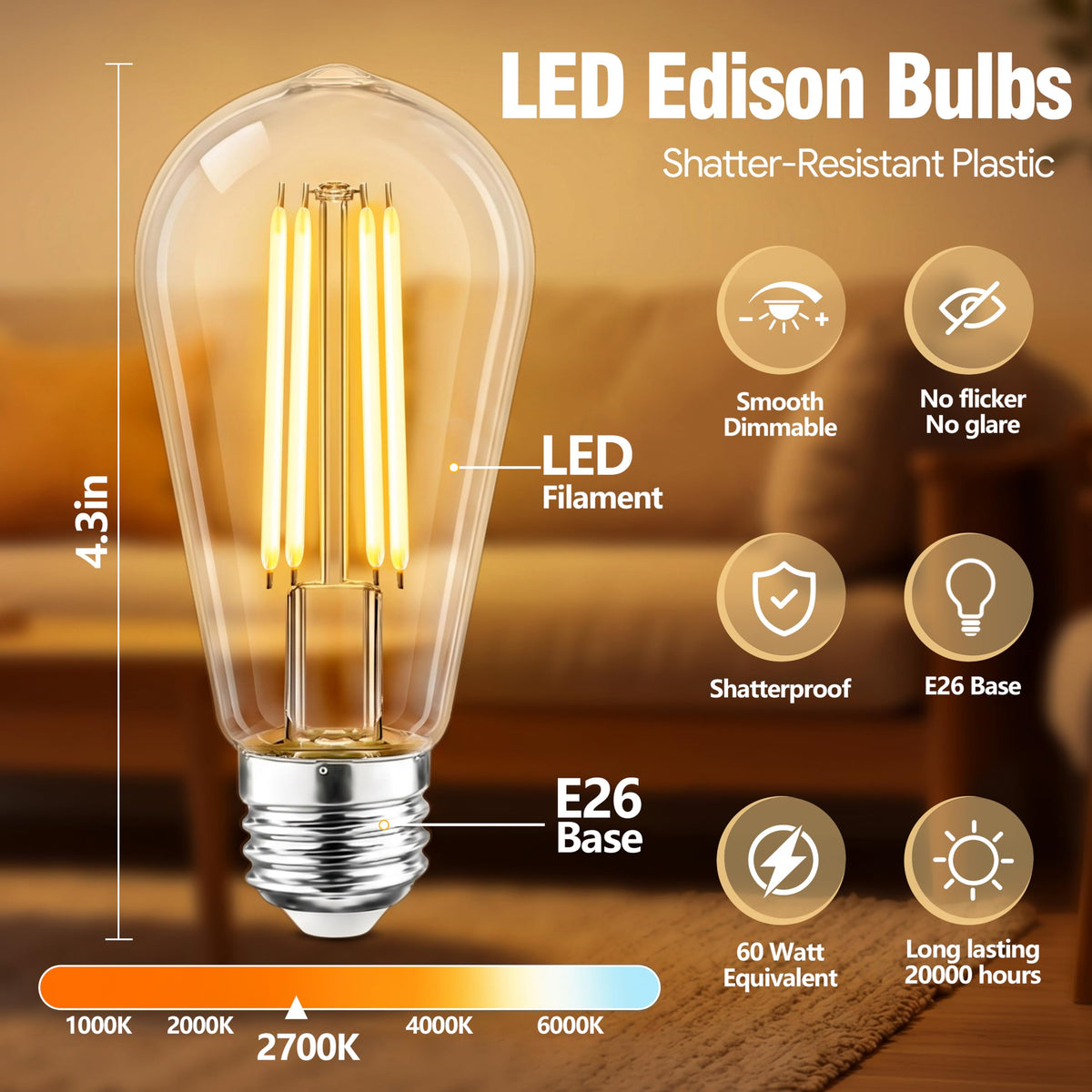 Dimmable LED Edison Light Bulbs (6)