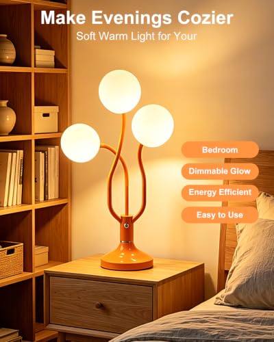Orange Globe Table Lamp Dimmable Magic DIY Arms G9 Bulbs Included (08-Orange-Globe-3U-Magic DIY Arms)