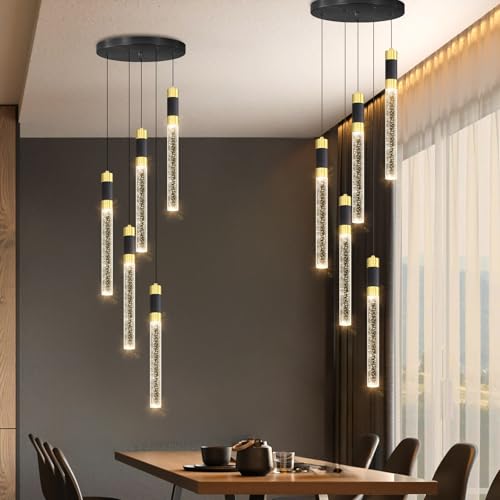 5 Lights Chandelier Kitchen Island LED Pendant Lights Dimming Lighting Modern Crystal Adjustable Hanging Light (5 lights Cylindrical)