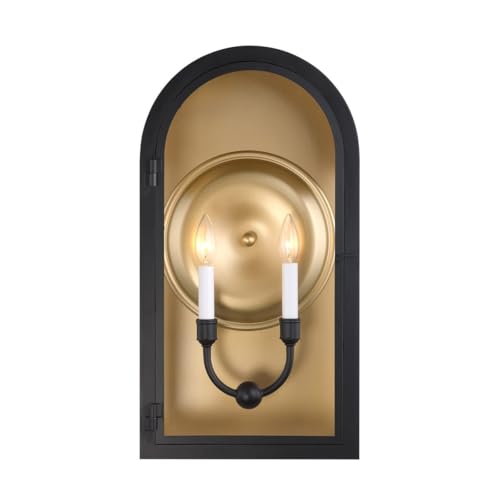 5-412-331 Grotto Modern Clear Glass Outdoor Wall Lantern, 2-Light 120 Total Watts, 23" H x 12" W, Matte Black with Vintage Gold (23" Height)