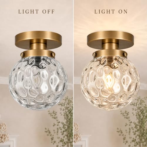 Small Semi Flush Mount Ceiling Light Fixtures (Gold & Clear Harmmered Glass / 6in-1 light)