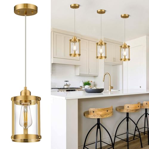 Brushed Gold Pendant Lights Kitchen Island (Gold + Clear Glass / 1-Light Pendant, 1 Pack)