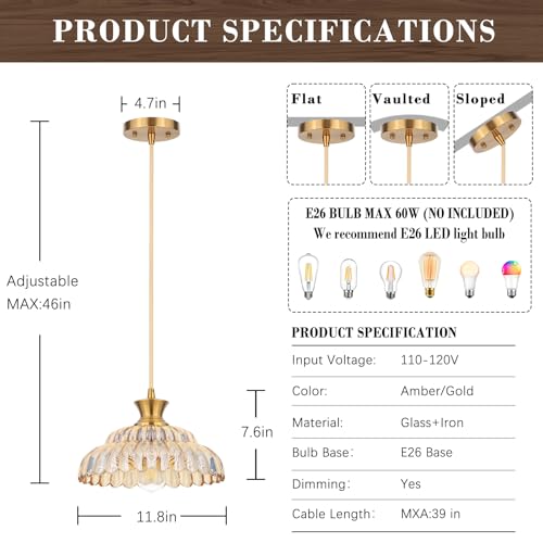 Amber Glass Pendant Lights (Amber / 11.8in/2PC)