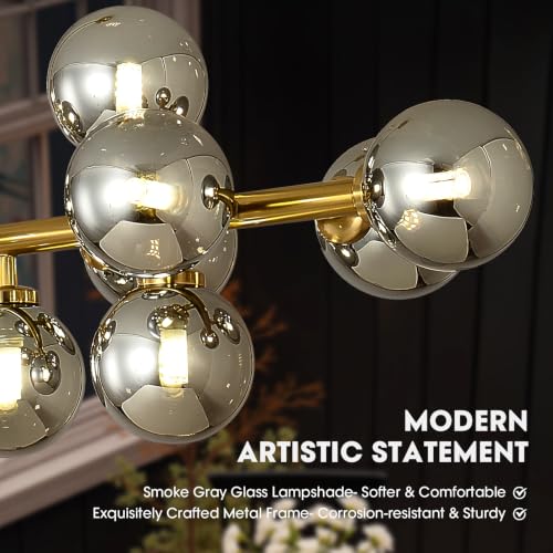 39″ Gold Sputnik Chandeliers for Dining Room Light Fixture (Gold (with Somke Grey Lampshade))