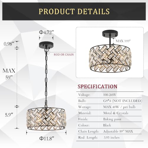 12" Black Crystal Chandelier (Small Black)