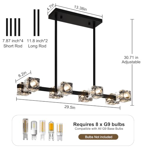Linear Crystal Living Room Chandelier (8 lights Black)